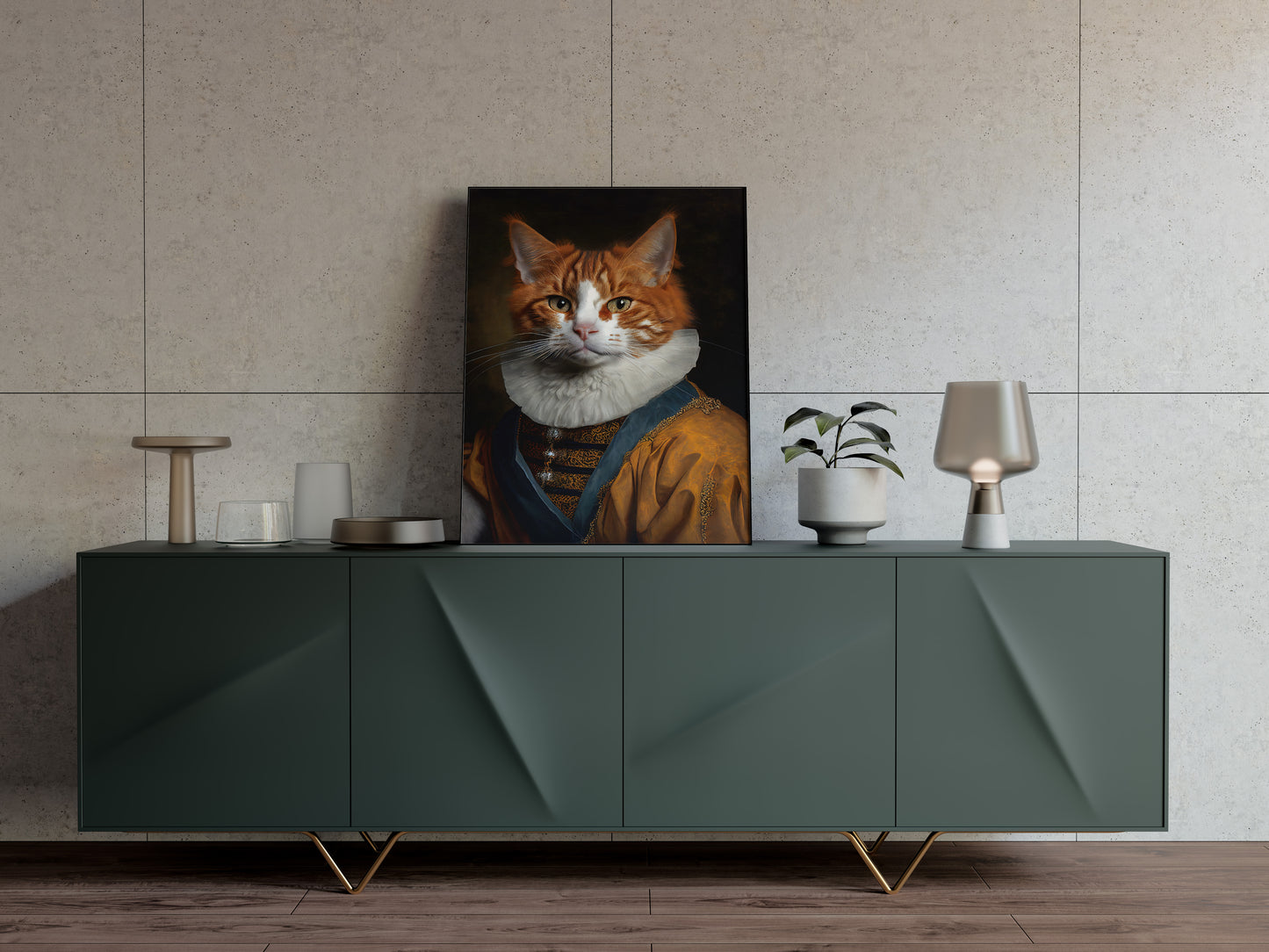 "Baroque Noble Cat Poster, Animal Wall Art, Cat Illustration, Elegant Home Decor"