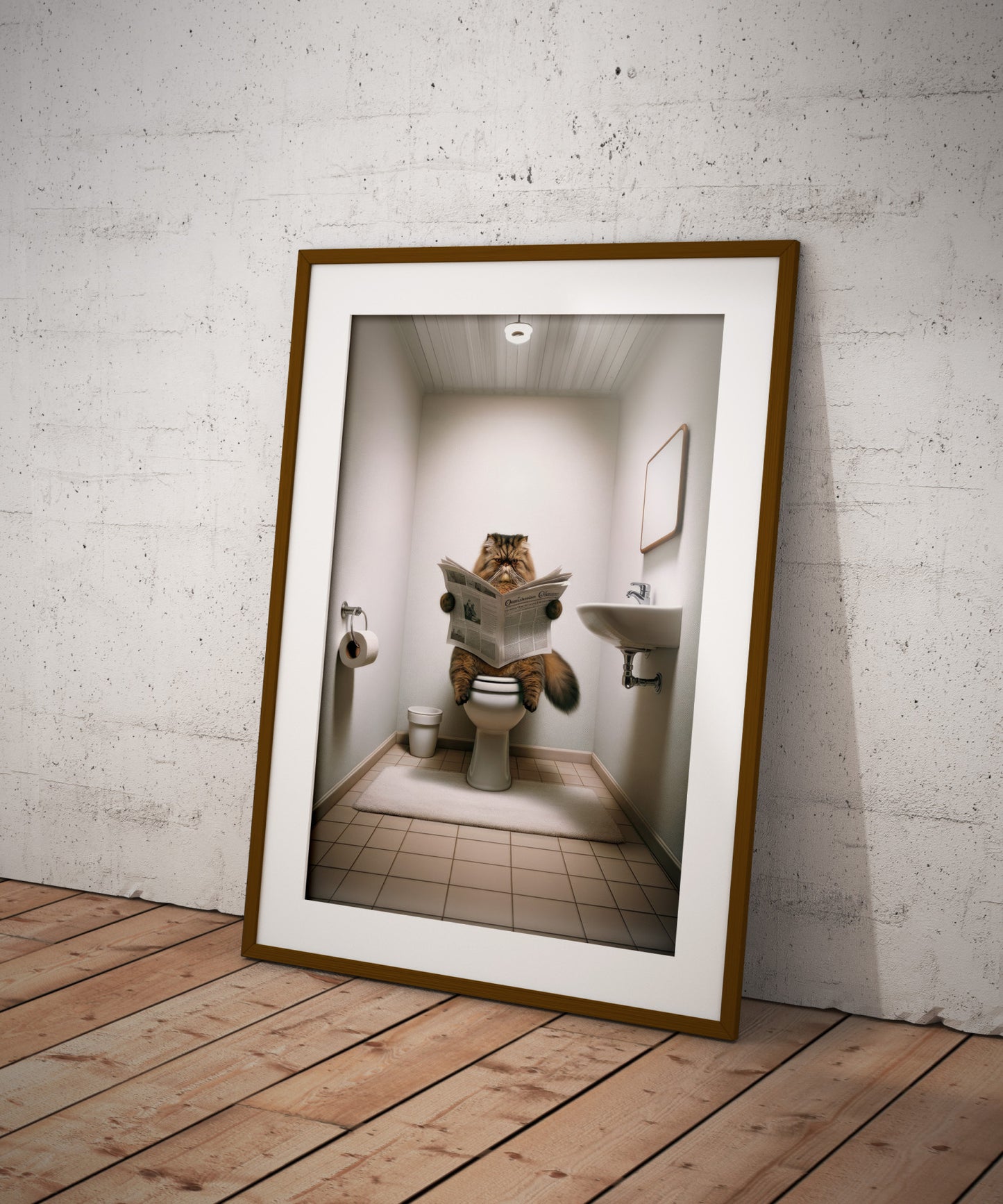 Brown Tabby Persian Cat Bathroom Poster - Fun Toilet Wall Art Decor - Perfect Gag Gift for Cat Lovers