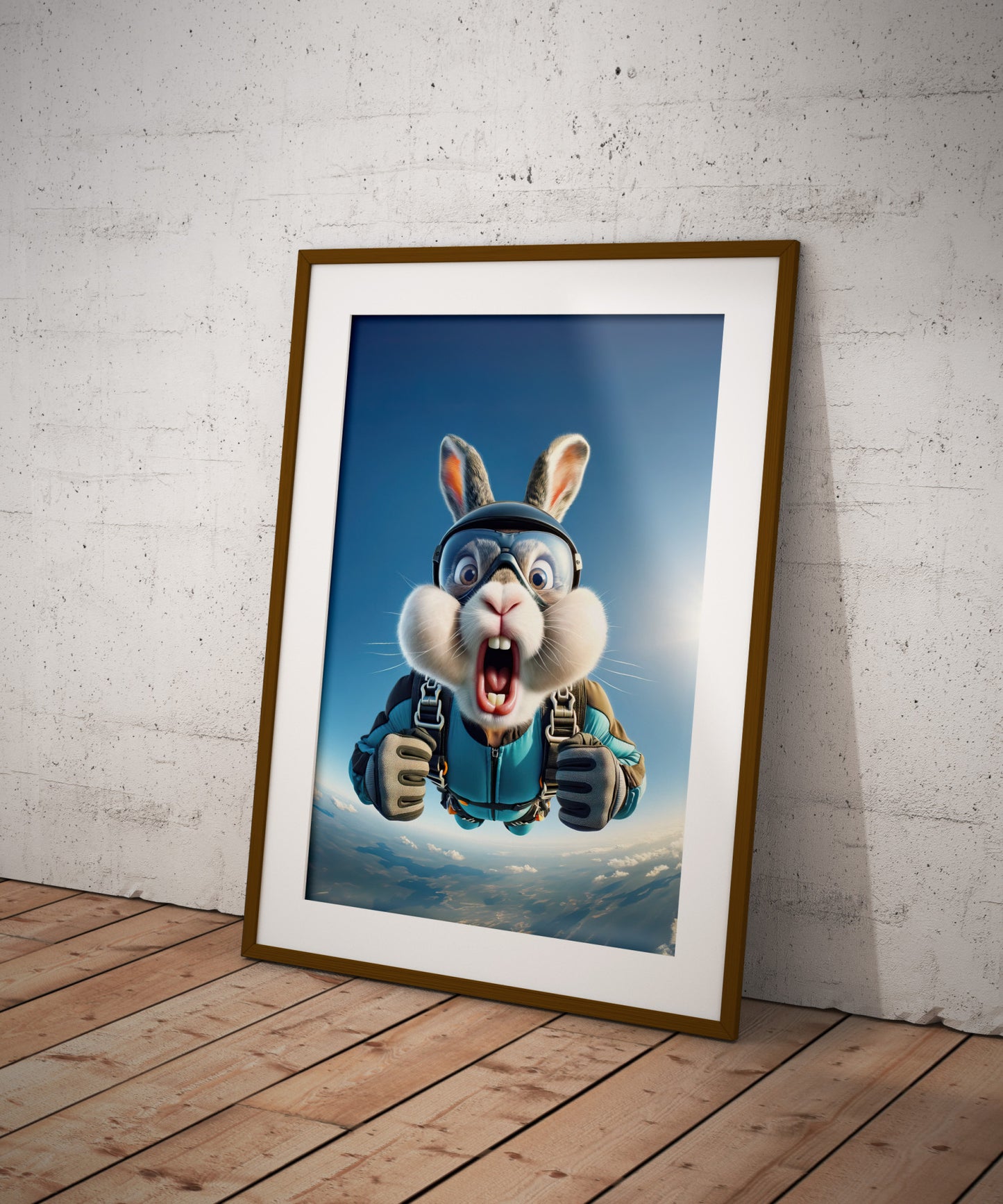 Affiche Murale Lapin en Parachute - Poster Animal Extrême - Décor Sport Aventure - Idée Cadeau Originale