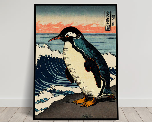 Affiche Pingouin Ukiyo-e Japonaise | Poster Art mural déco intérieur | Illustration décoration murale Japonais