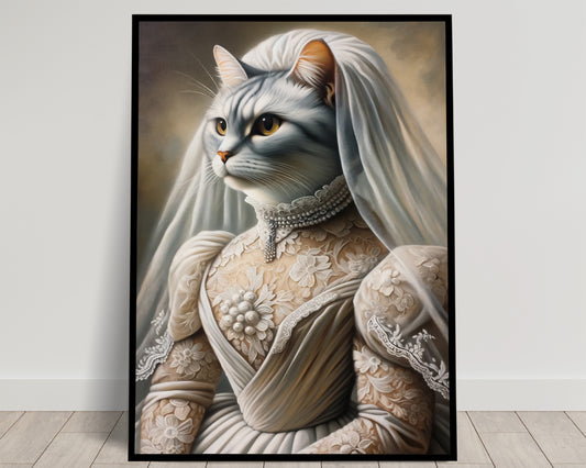 Poster Chatte en Robe de Mariée - Décoration Murale Animaux, Affiche Humoristique, Cadre Mariage Original