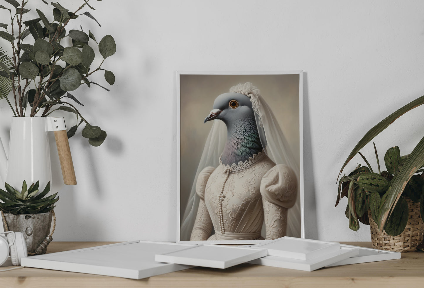 Funny Pigeon Wedding Dress Poster - Unique Animal Wall Art Decor - Bride Picture Gift