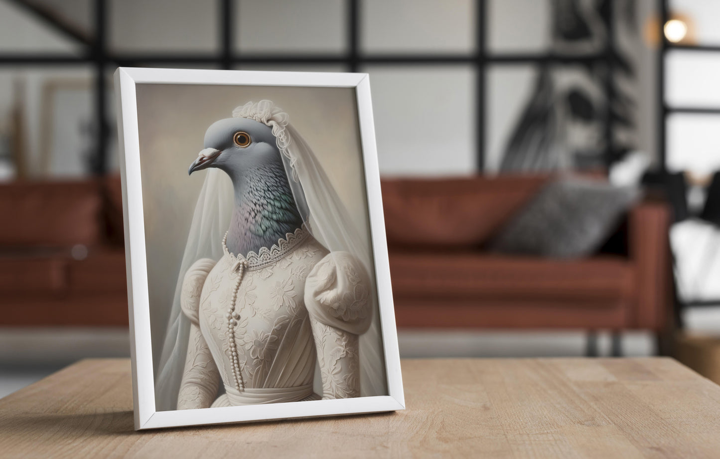 Funny Pigeon Wedding Dress Poster - Unique Animal Wall Art Decor - Bride Picture Gift