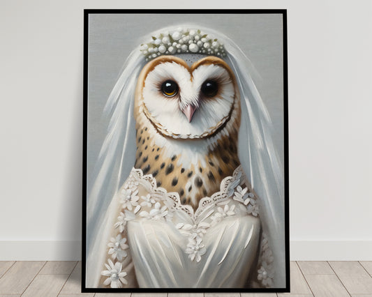 Poster Chouette en Robe de Mariée, Décoration Murale Animaux, Affiche Humour Mariage, Art Mural Original