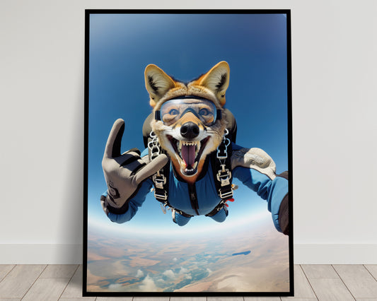 Skydiving Jackal Poster - Epic Animal Wall Art, Extreme Sport Decor, Unique Animal Lover Gift