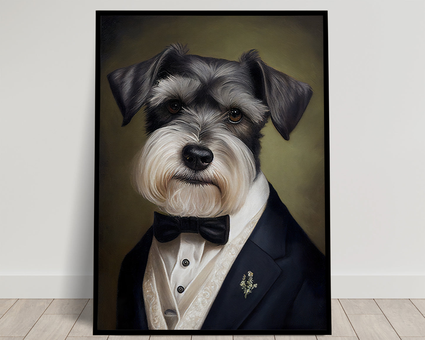 Portrait de Schnauzer en Smoking - Poster Chic et Humoristique de Chien - Décoration Murale Originale