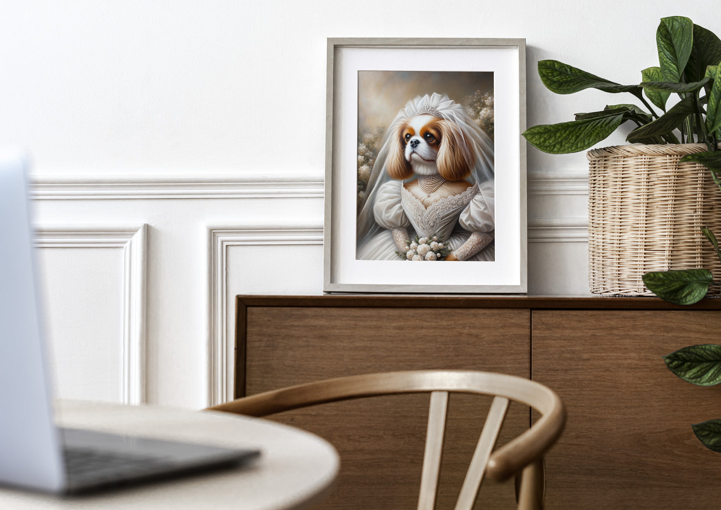 "Cavalier King Charles Spaniel in Wedding Dress Poster - Unique Dog Bride Wall Art Decor - Perfect Gift"