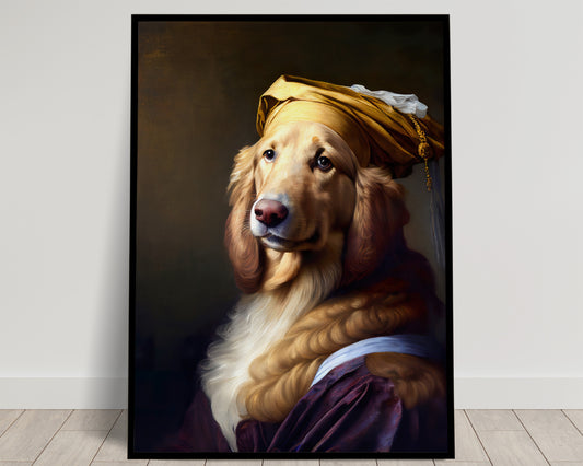 Poster chien style baroque Golden Retriever, Décoration murale noble, Affiche animalière à encadrer