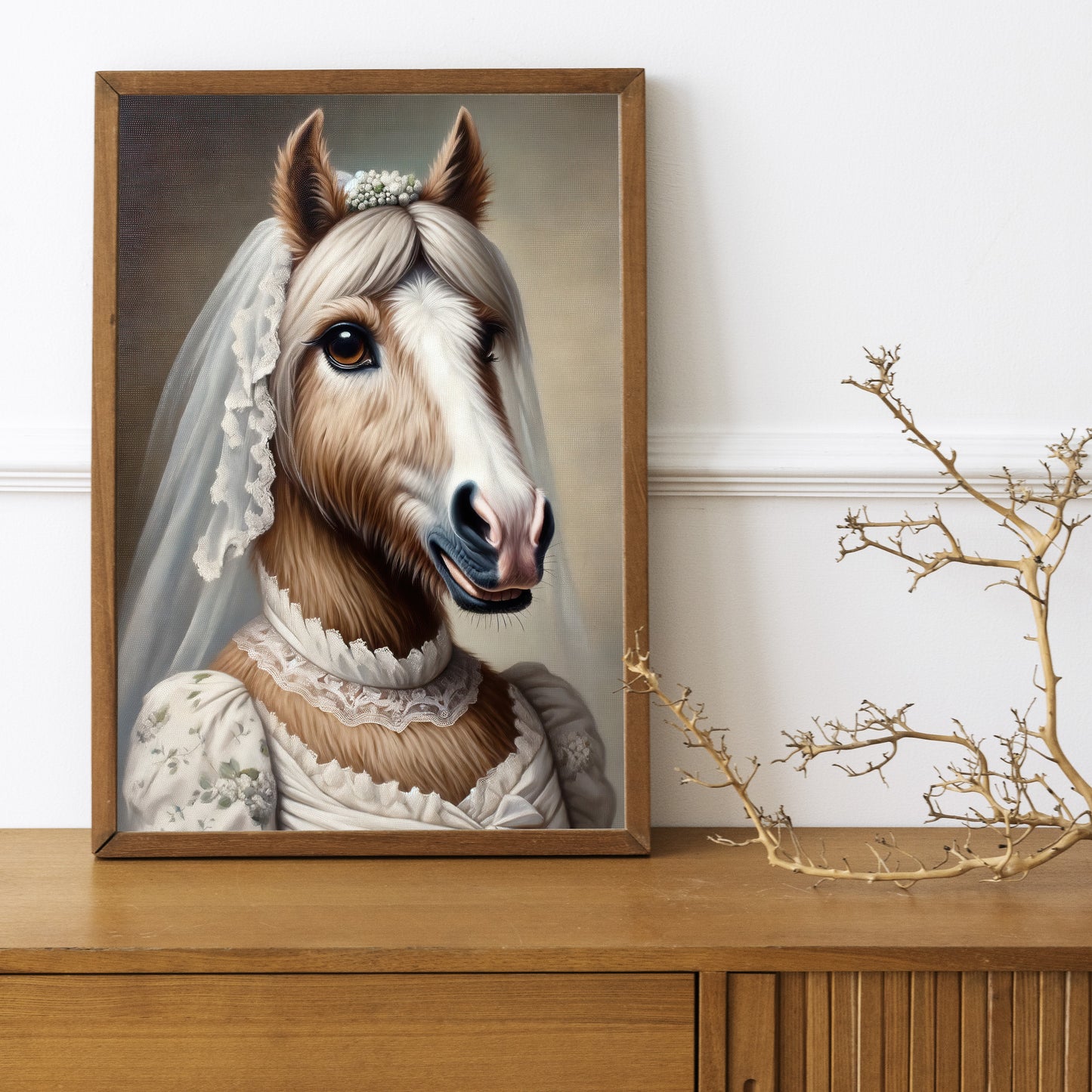 Funny Horse Bride Poster - Unique Animal Wall Art Décor - Mare in Wedding Dress - Perfect Gift for Home or Office