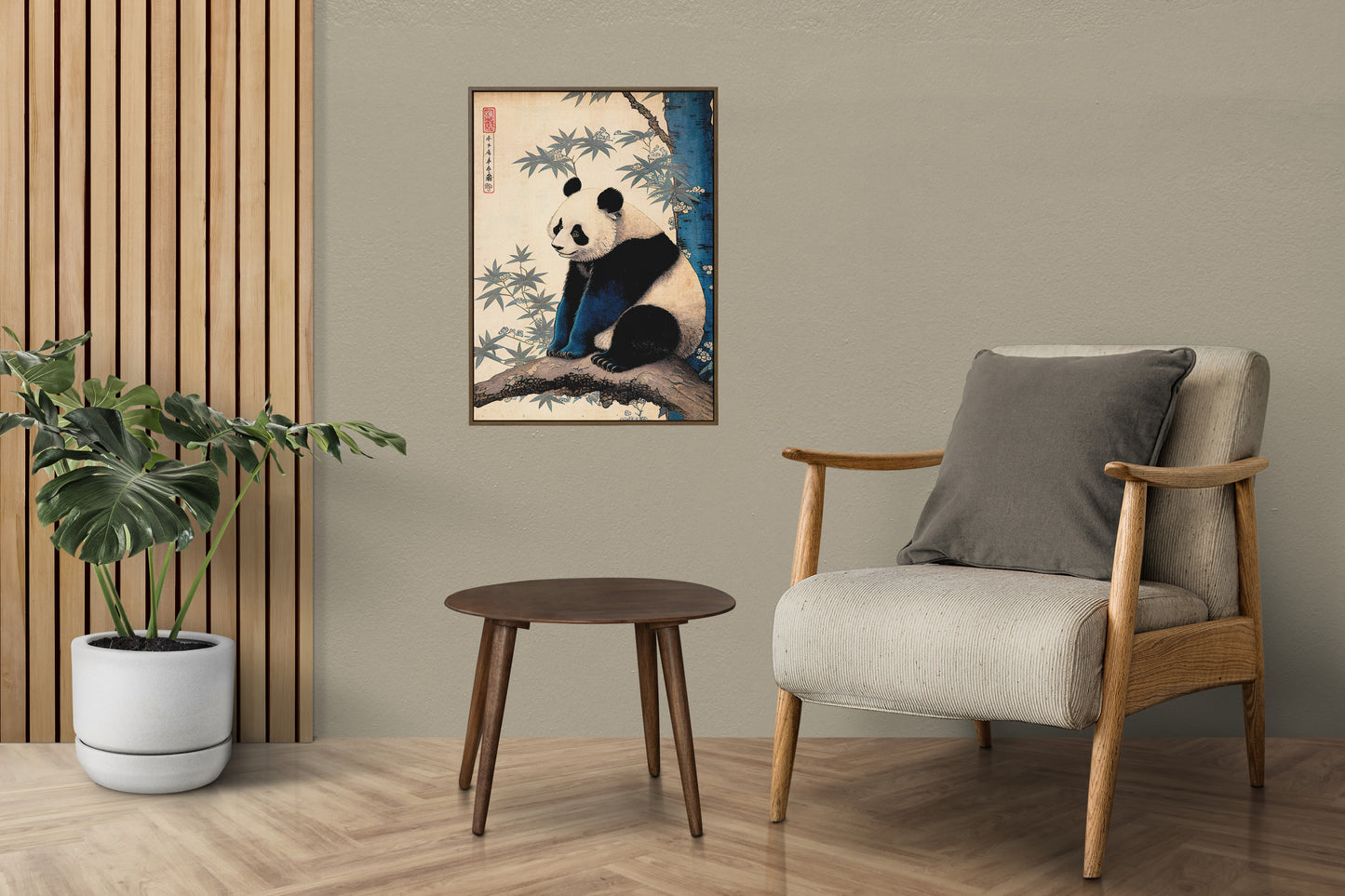 Japanese Art Style Panda Poster, Bamboo Landscape Wall Art, Perfect for Framing, Unique Home Decoration