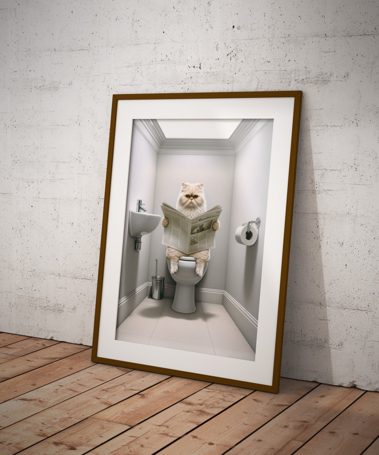 Cream Persian Cat on Toilet Poster – Bathroom Wall Art Decor, Fun Cat Lover Gag Gift, WC Print