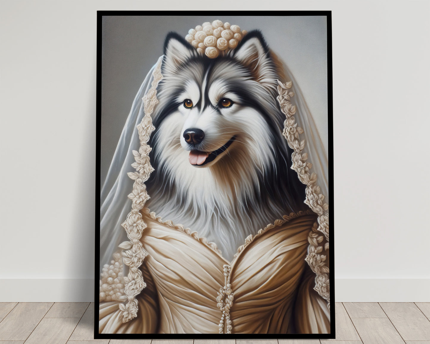 Siberian Husky in Wedding Dress Poster - Funny Animal Wall Art Decor - Unique Dog Bride Artwork Gift