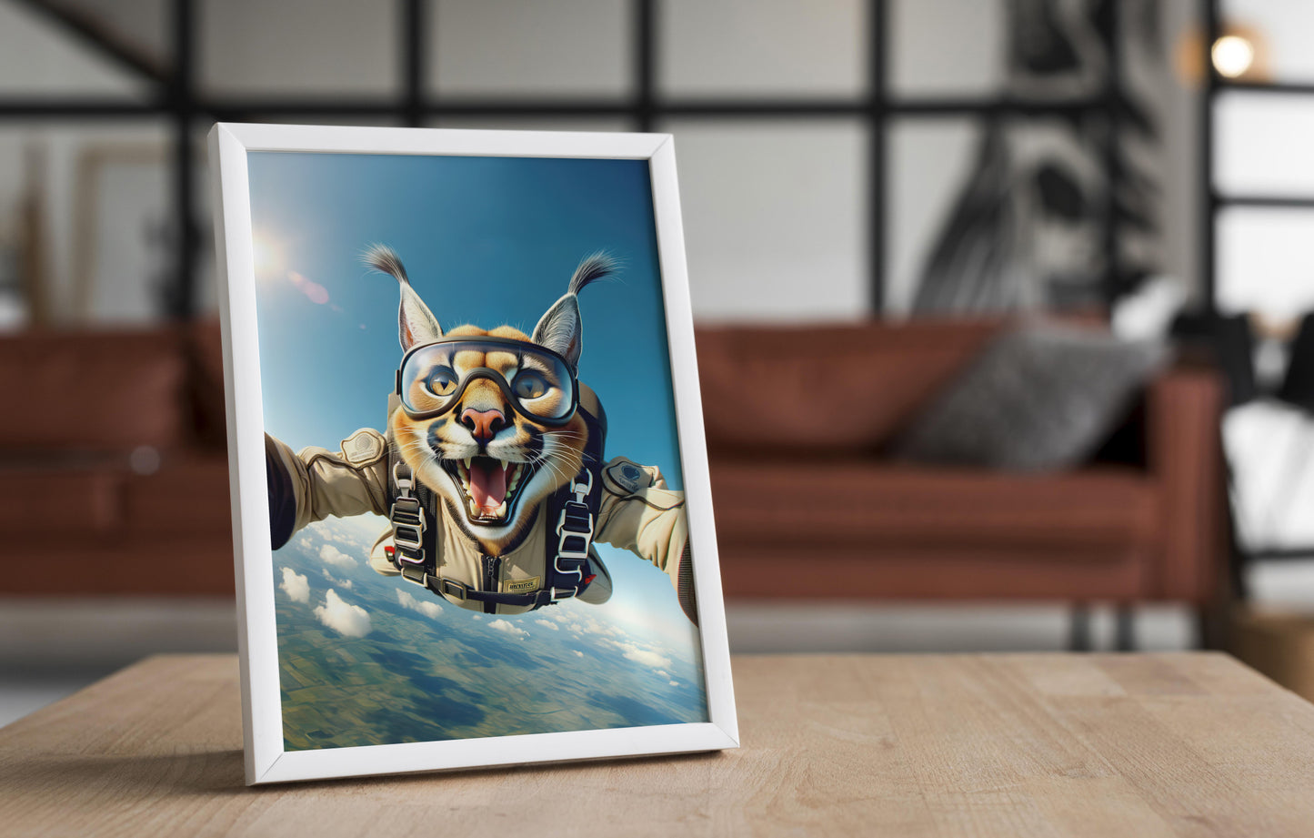 Affiche Murale Caracal en Chute Libre - Poster Animal Skydiving Sport Extrême - Décor Unique et Cadeau Original