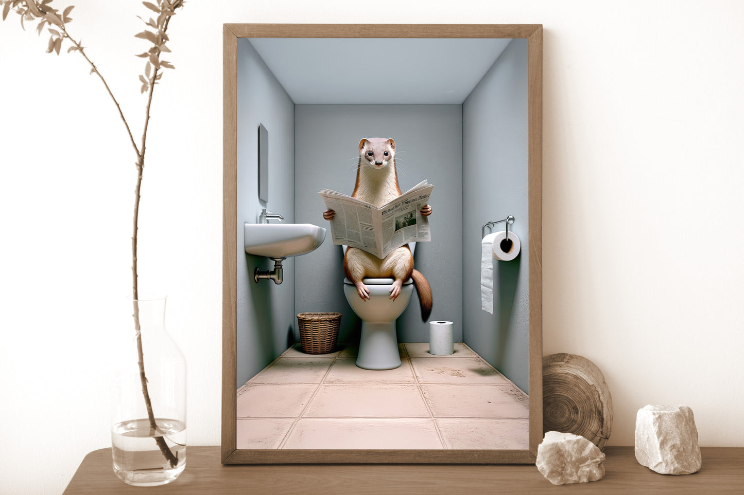 Funny Weasel on Toilet Poster - Unique Bathroom Wall Art & Decor | Gag Gift for Your WC