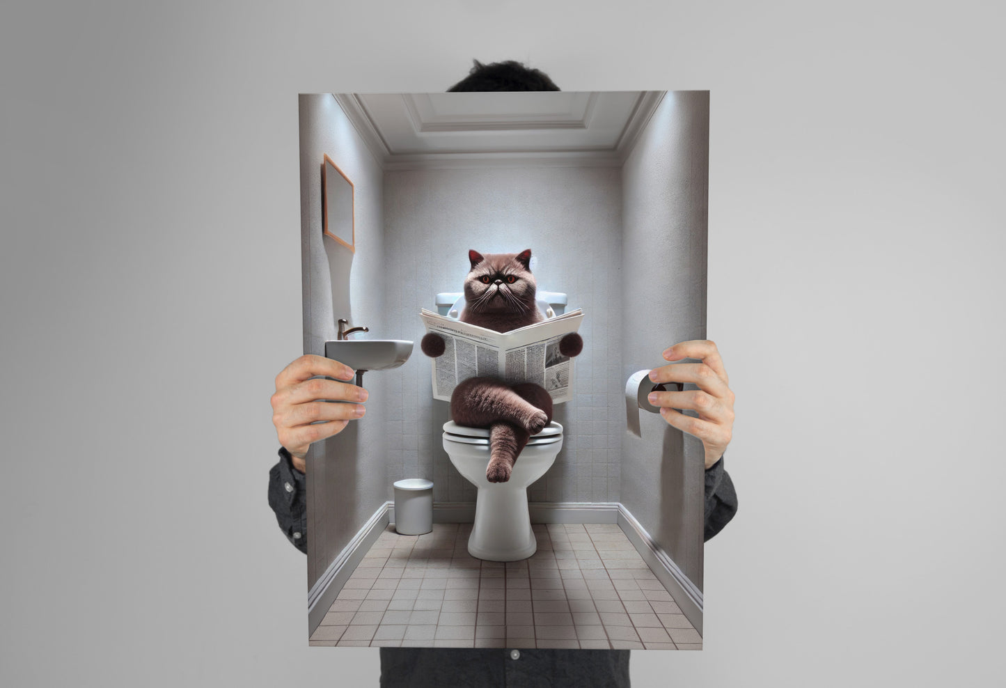 Exotic Shorthair Cat Toilet Poster - Fun Bathroom Wall Art Decor - Gag Gift for WC - Humorous Prints