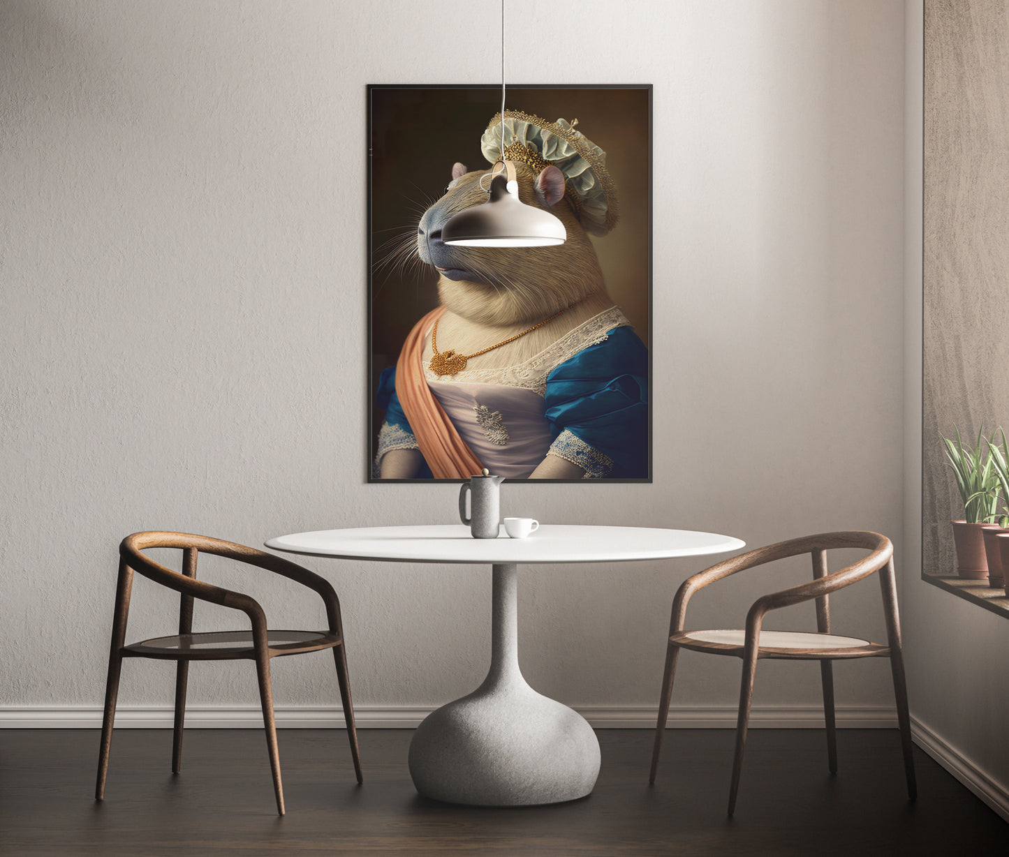 Affiche murale humoristique : Capybara en robe de Princesse baroque, Poster décoratif unique, Art mural fantaisiste