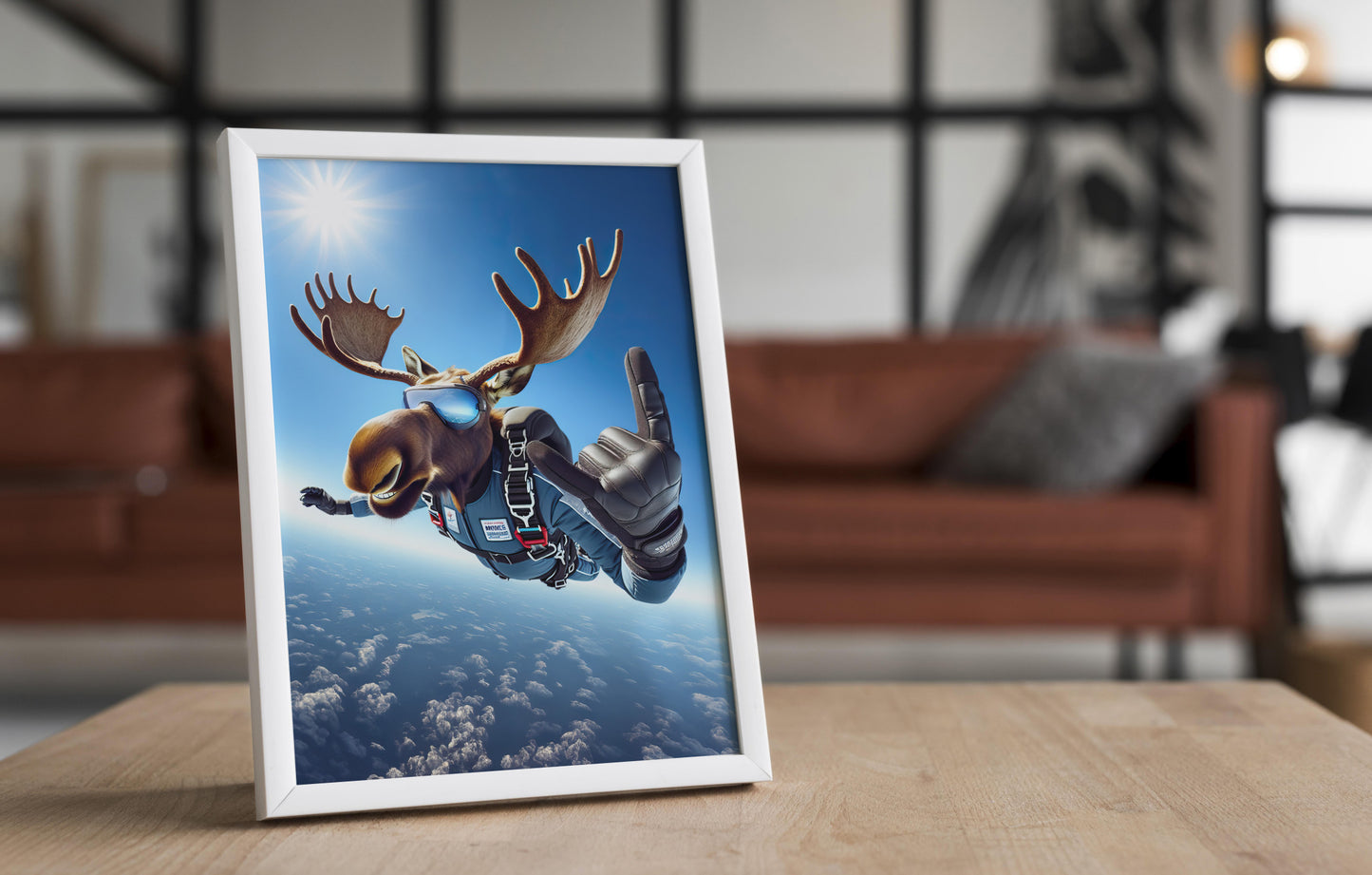 Epic Skydiving Moose Poster – Extreme Sport Animal Print Wall Art | Unique Animal Lover Gift Decor