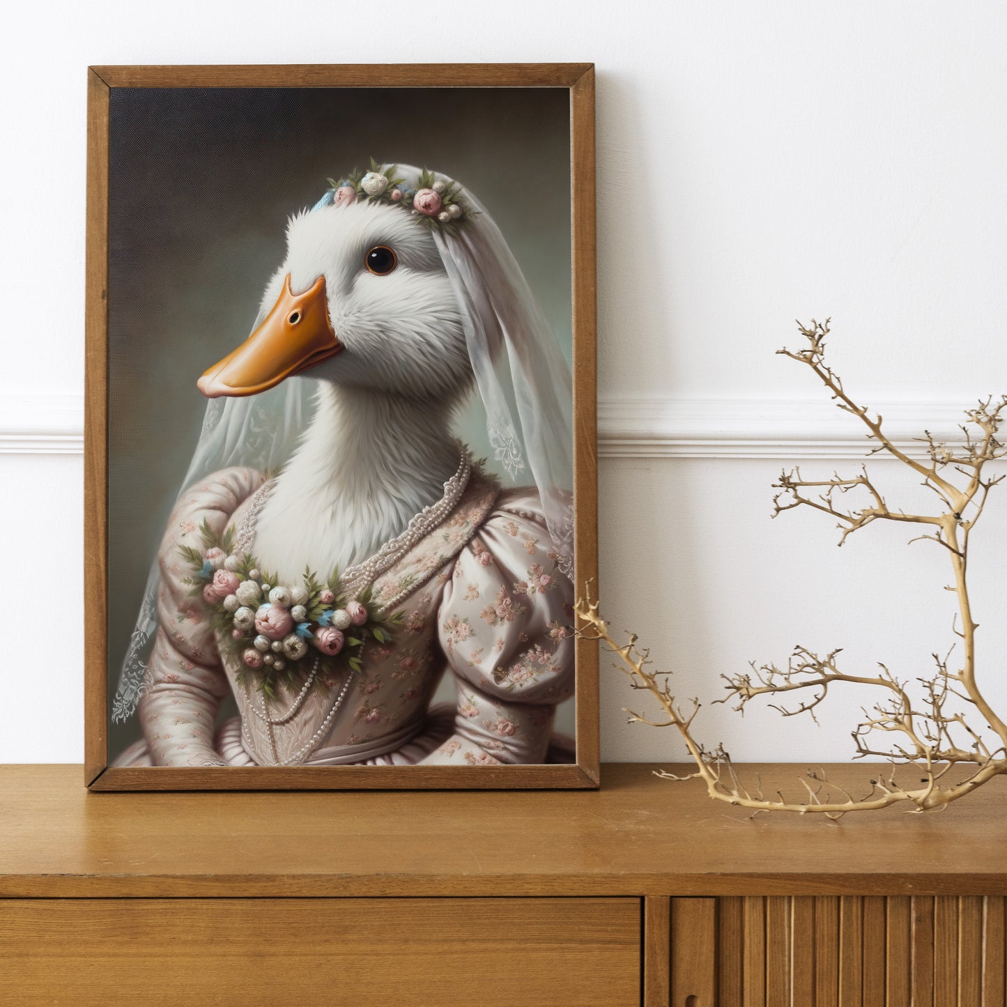 Whimsical Duck in Wedding Dress Poster - Funny Animal Wall Art Decor - Unique Bride-Themed Gift for Home