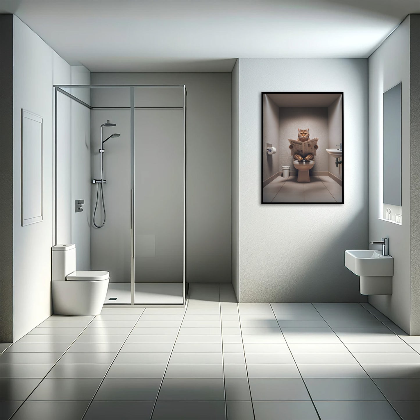 "Funny Bathroom Decor Poster - British Shorthair Cat Sitting on Toilet - Hilarious Wall Art, WC Gag Gift"