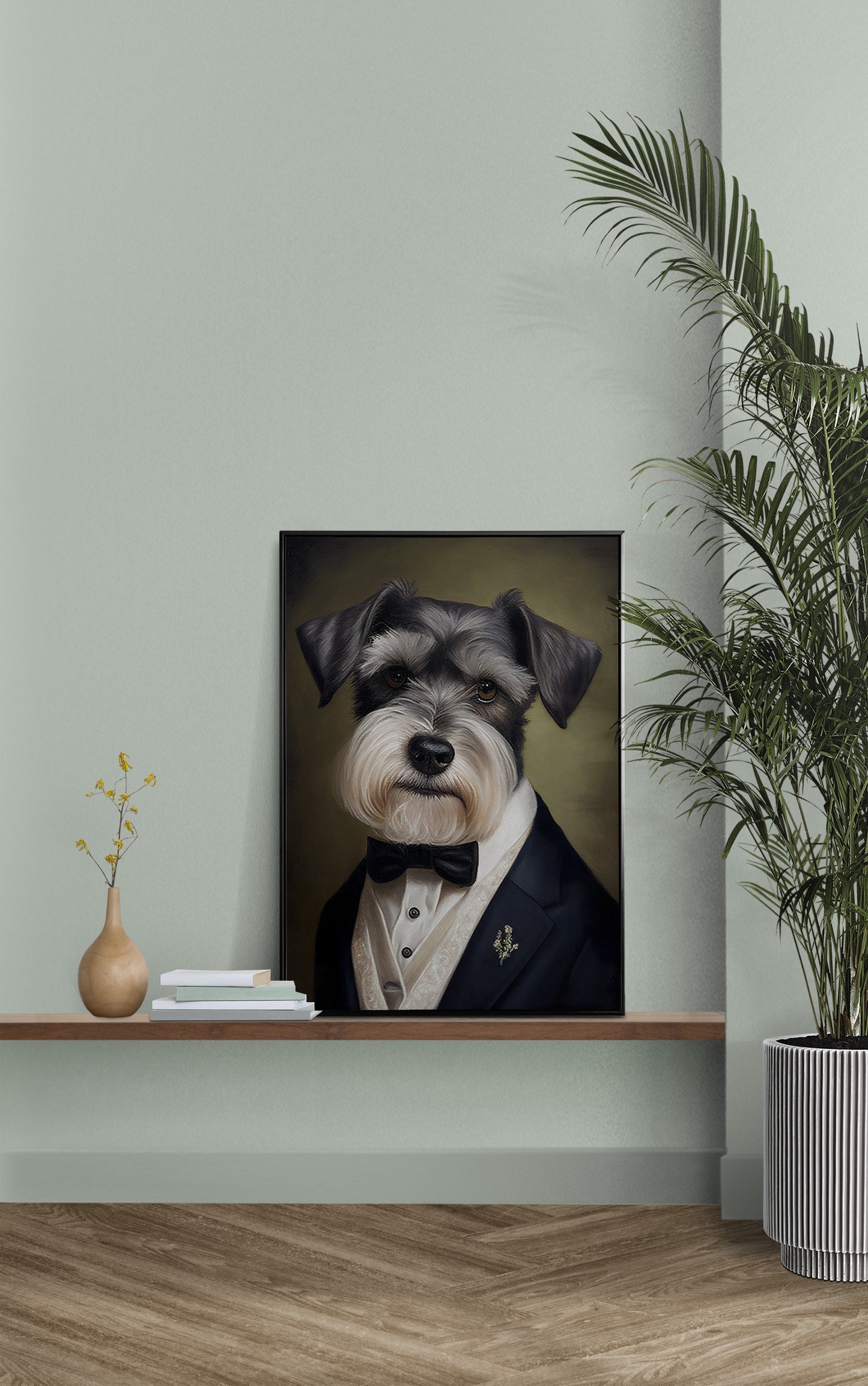 Portrait de Schnauzer en Smoking - Poster Chic et Humoristique de Chien - Décoration Murale Originale