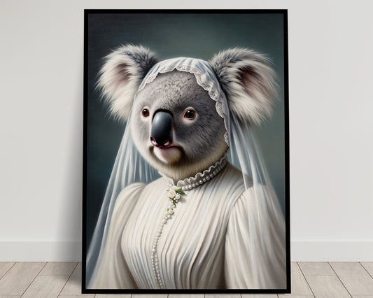 Koala in Wedding Dress Poster - Funny Animal Wall Art Decor - Unique Gift for Brides - Cute Koala Wall Hanging