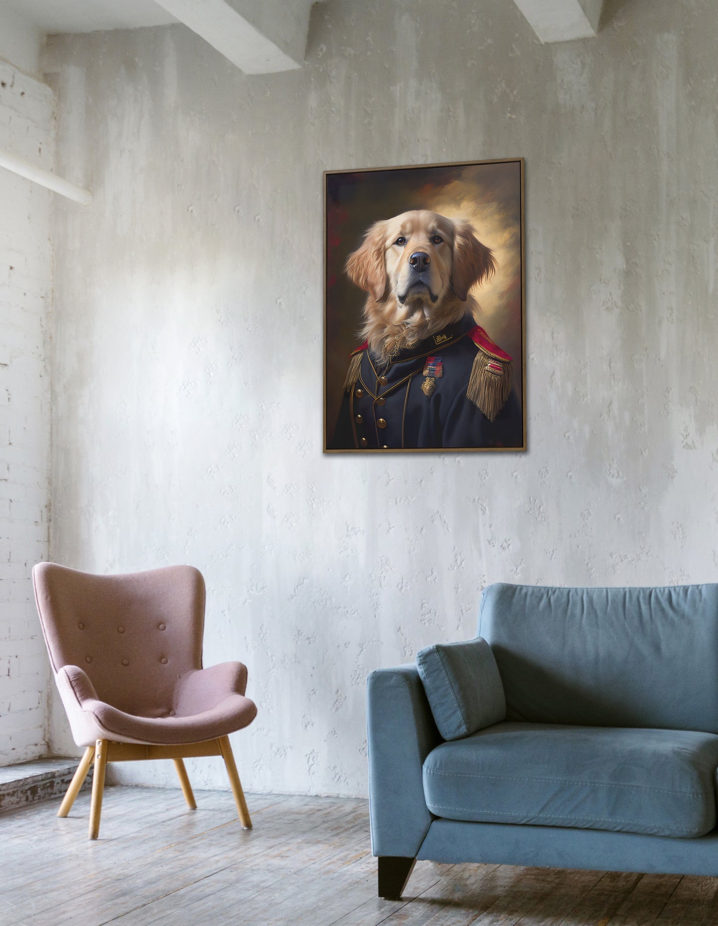 Heroic Golden Retriever in Military Uniform Poster - Dog Wall Art, Animal Prints, Home Decor