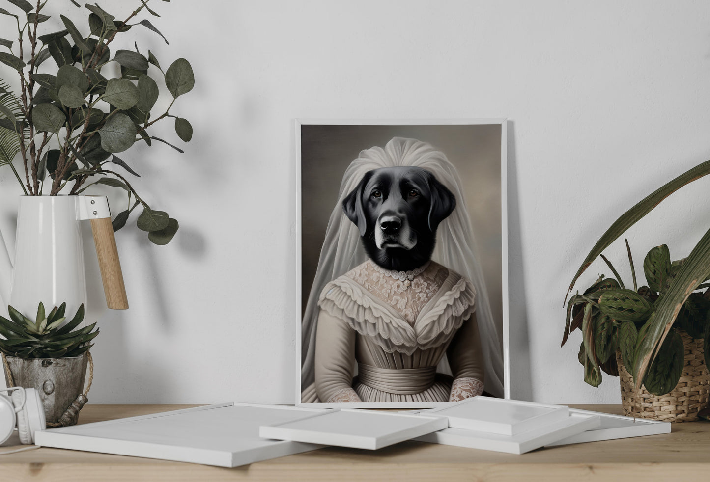 Poster Chien Mariage - Labrador Noire en Robe de Mariée, Affiche Murale Animaux, Décoration Murale Humoristique