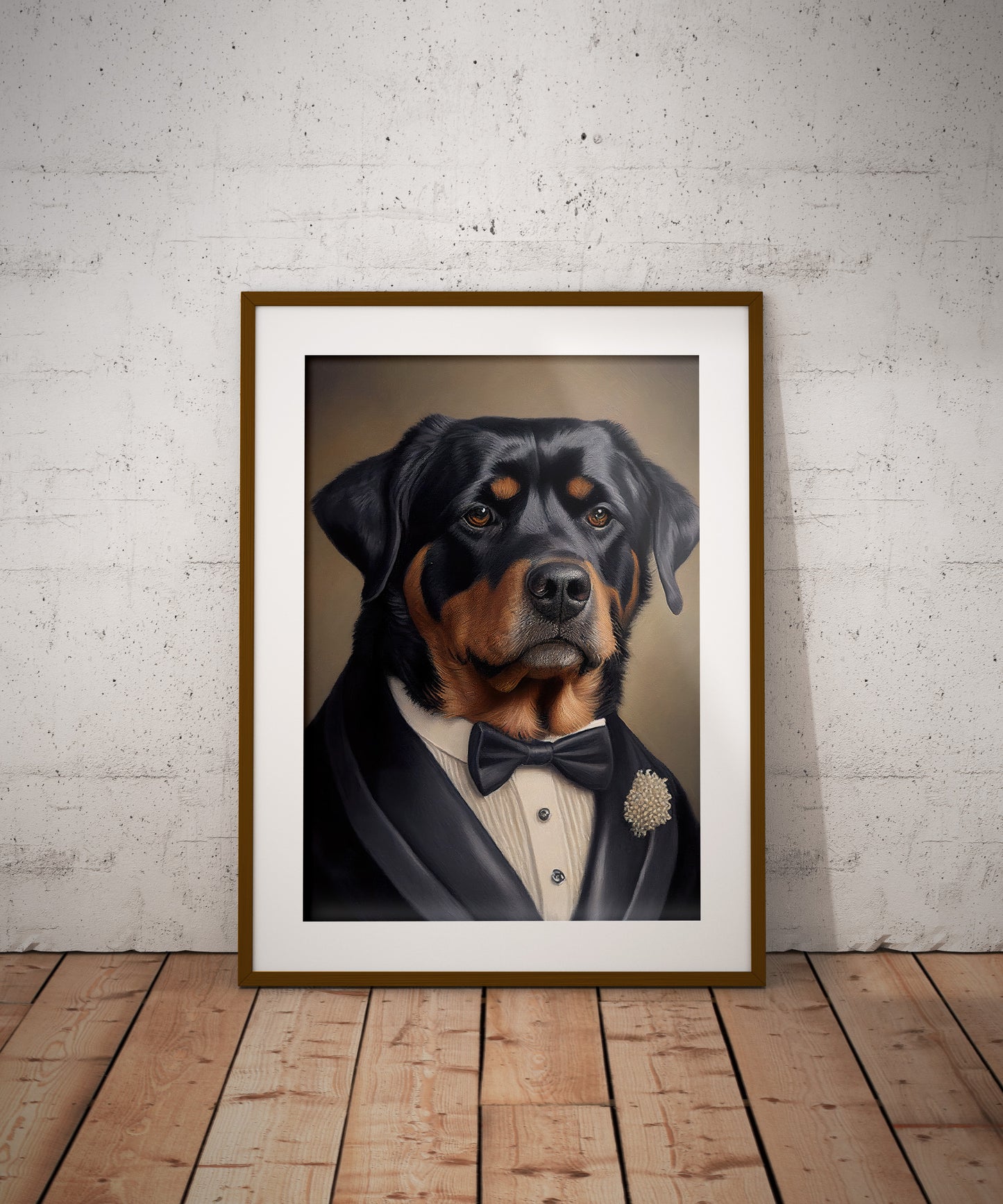 Rottweiler in Tuxedo Poster - Chic Wall Art Print, Humorous Dog Painting for Home Decor