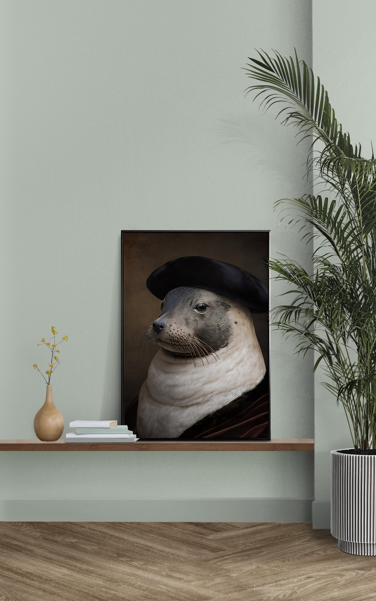 Baroque Style Noble Seal Portrait Poster - Animal Wall Art, Elegant Seal Decoration, Ready to Frame Wall Poster