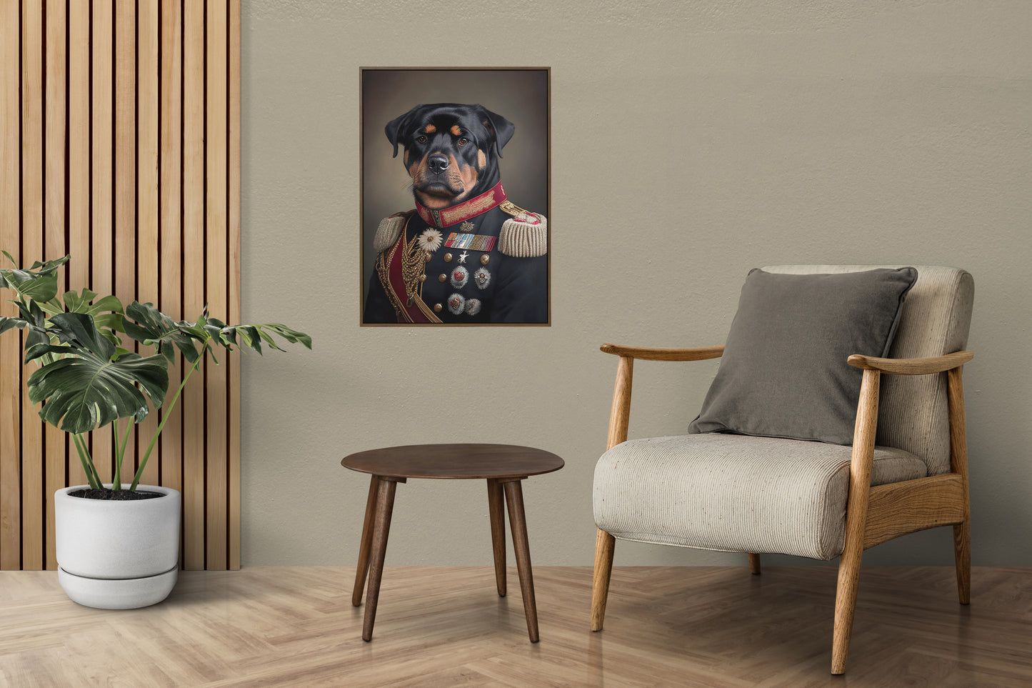 Heroic Rottweiler Poster in Military Uniform - Funny Dog Wall Art Print - Unique Animal Decor