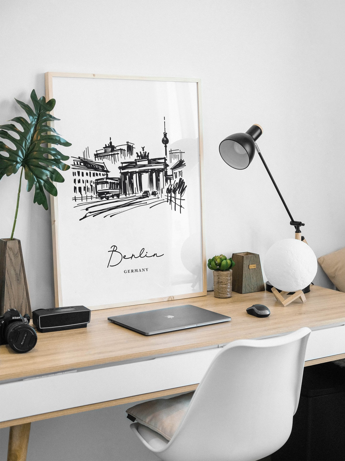 Berlin Landmarks Poster - Black and White Sketch Wall Art for Living Room, Bedroom, Office - Unique Travel Gift Idea