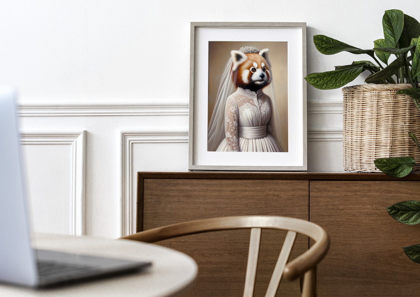 "Unique Red Panda Wedding Dress Poster - Cute Animal Wall Art, Bride Decor, Funny Frame, Unique Gift Idea"