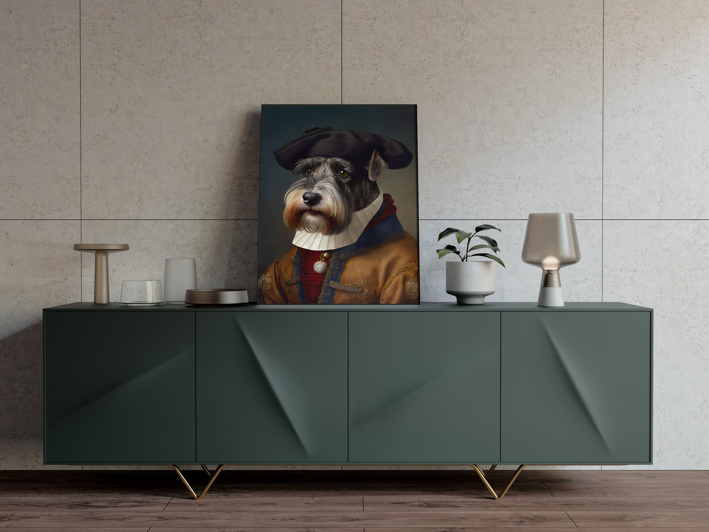 Poster Schnauzer Noble Style Baroque, Décoration Murale Animaux, Affiche Chien pour Intérieur