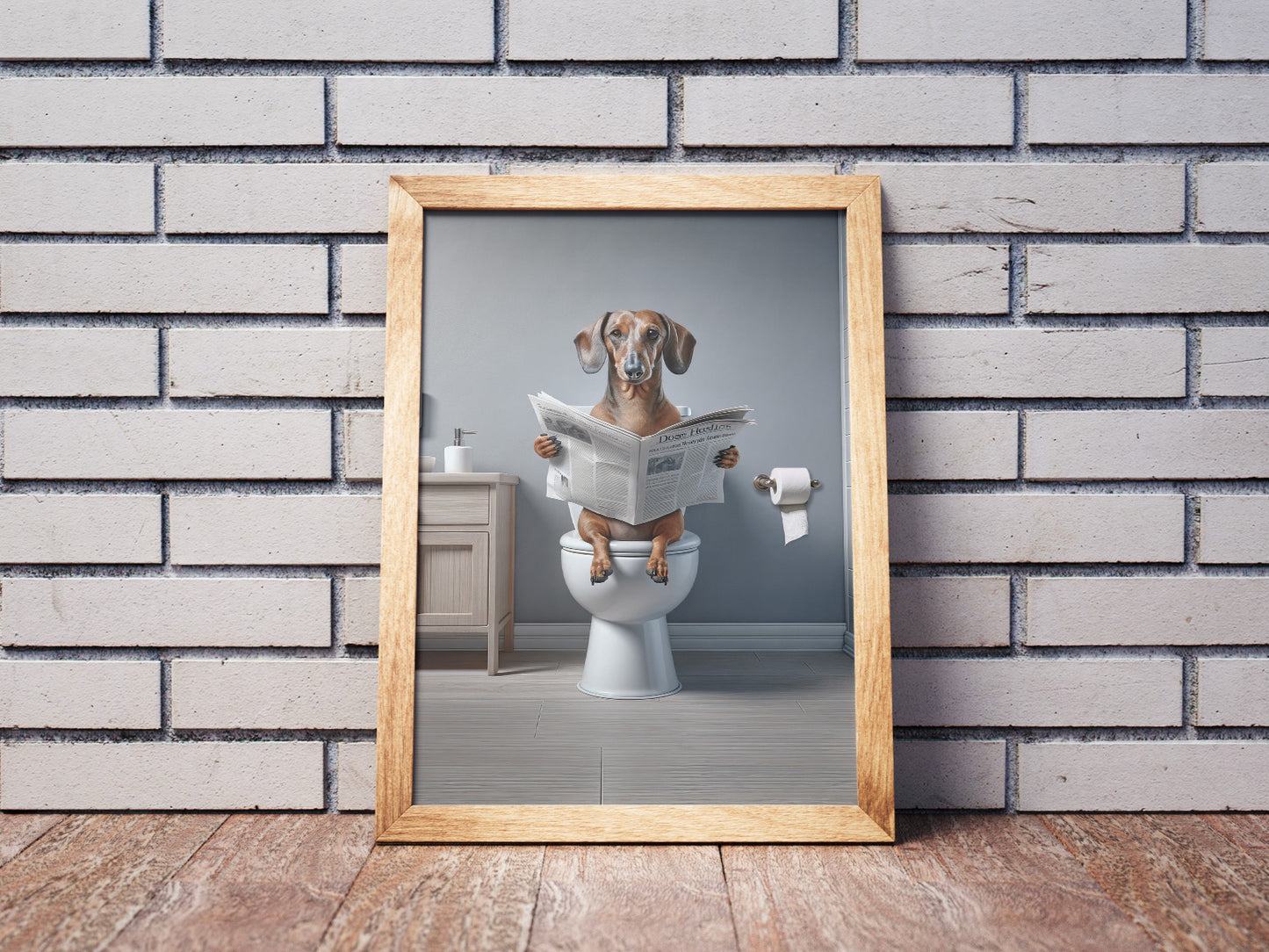 Funny Dachshund Reading Newspaper Poster - Unique Bathroom Wall Art - Perfect Gift for Toilet Decor