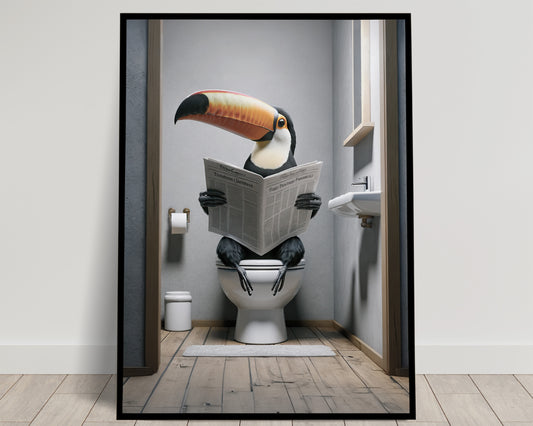 Poster Humour Toucan lisant aux Toilettes - Décoration Salle de Bain Amusante - Idée Cadeau Fun