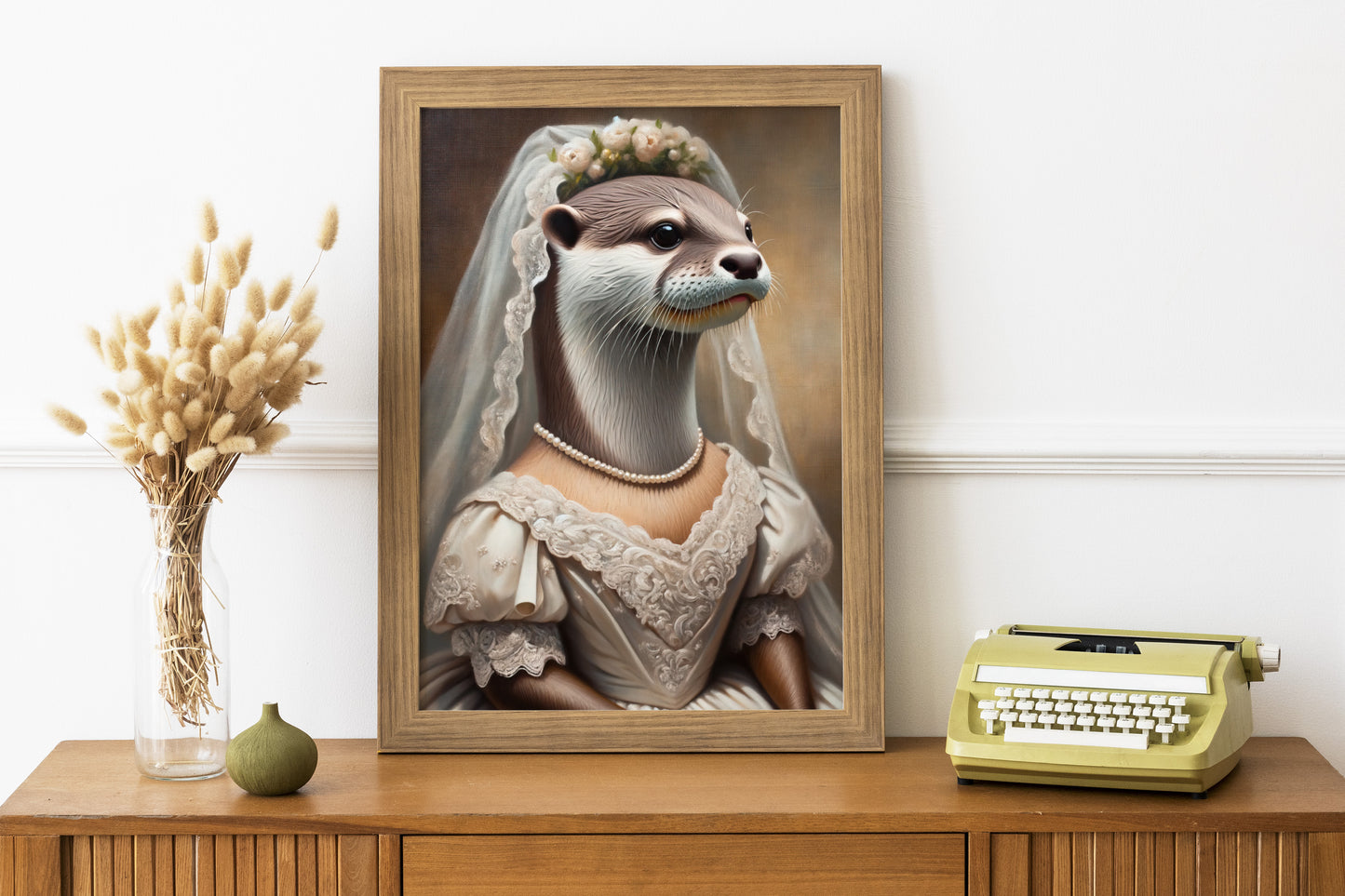 Poster Portrait Loutre en Robe de Mariée - Affiche Murale Animaux, Décoration Mariage, Art Décoratif Humoristique