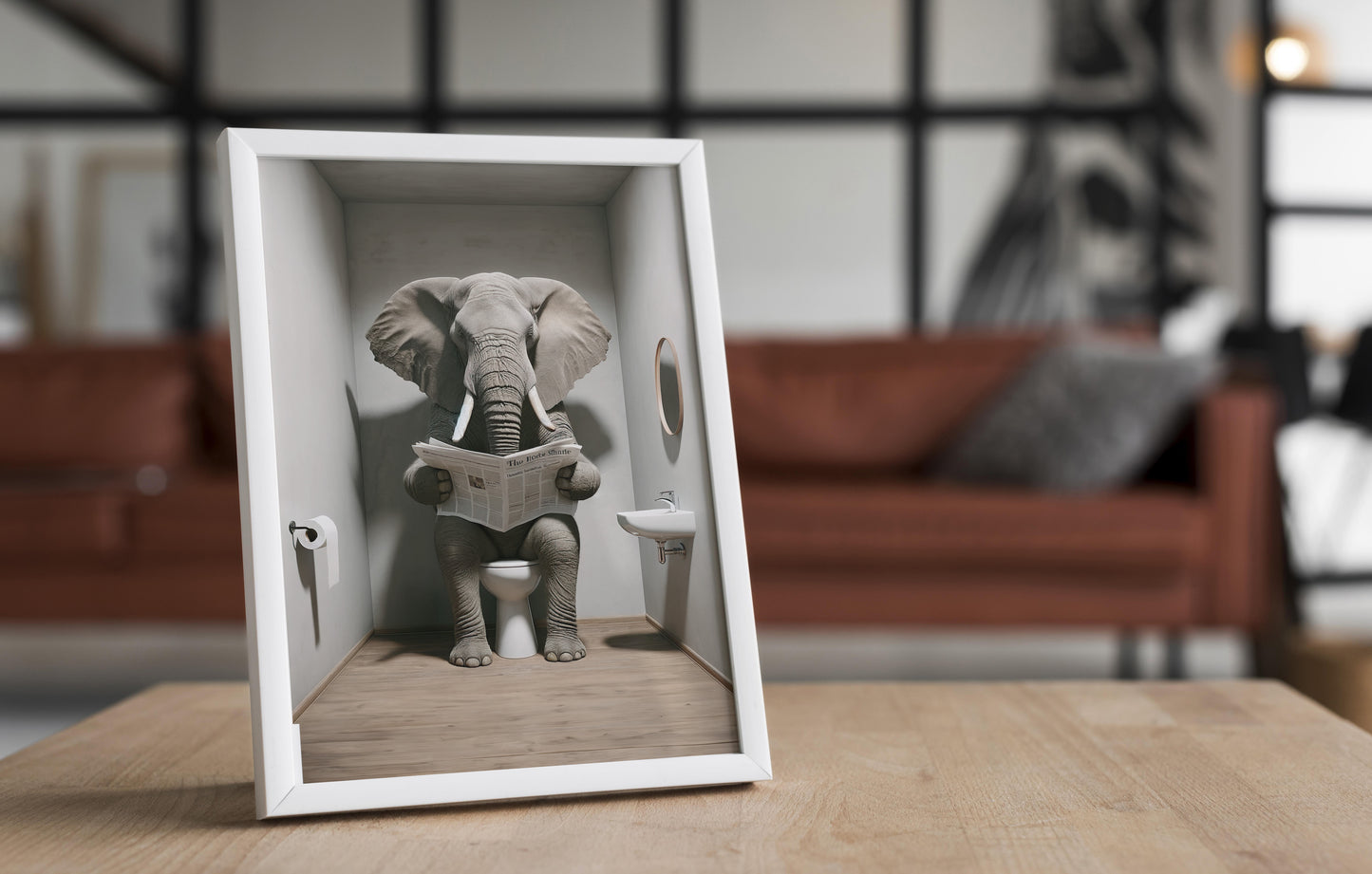 Funny Elephant Reading Newspaper Toilet Poster - Unique Bathroom Wall Art Decor - Perfect Funny WC Gift