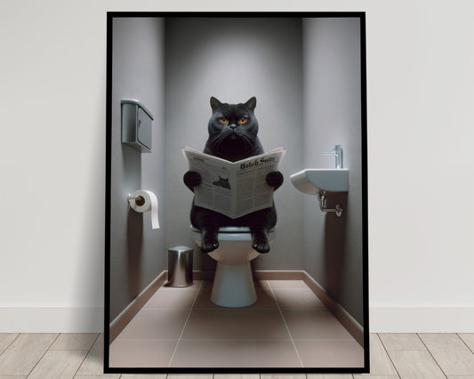 British Shorthair Cat Toilet Poster – Funny Bathroom Decor | Wall Art for Bathroom | Unique Gag Gift