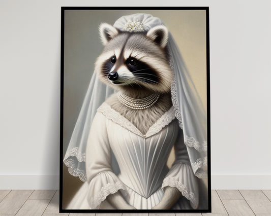 Raccoon in Wedding Dress Poster - Animal Wall Decor | Funny Bride Art | Unique Gift for Home & Office