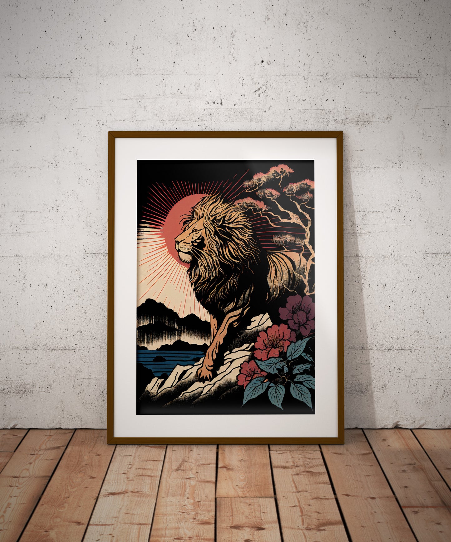 Affiche Poster Lion Japonais - Impression Ukiyo-e | Art mural et décoration murale stylée