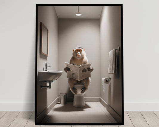 Funny Macaque Reading Newspaper Poster for Bathroom - Unique Wall Art & Gag Gift Decor for WC Toilet