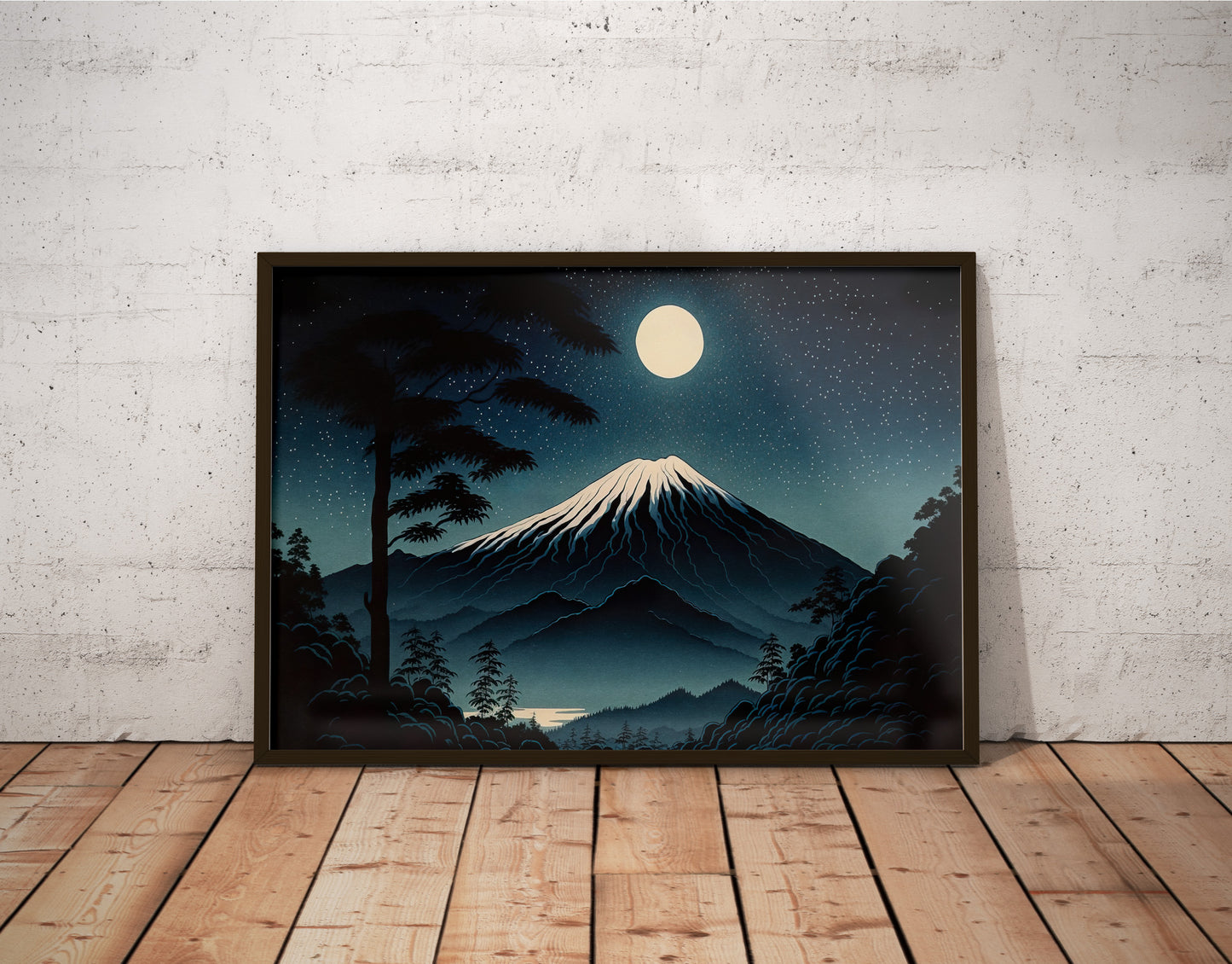 Poster Mont Fuji sous la Pleine Lune - Art Japonais, Décoration Murale Paysage Fujisan, Affiche à Encadrer