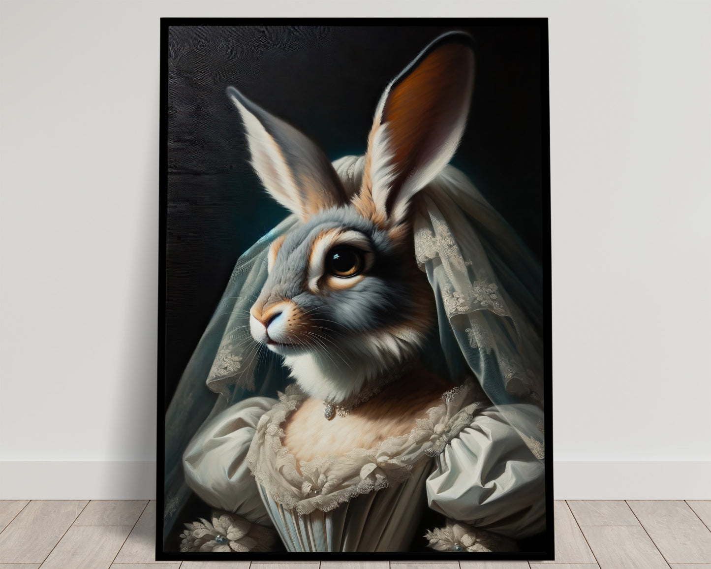 Poster humoristique de Lapine en Robe de Mariée - Décoration murale animaux - Affiche mariage - Cadre art mural