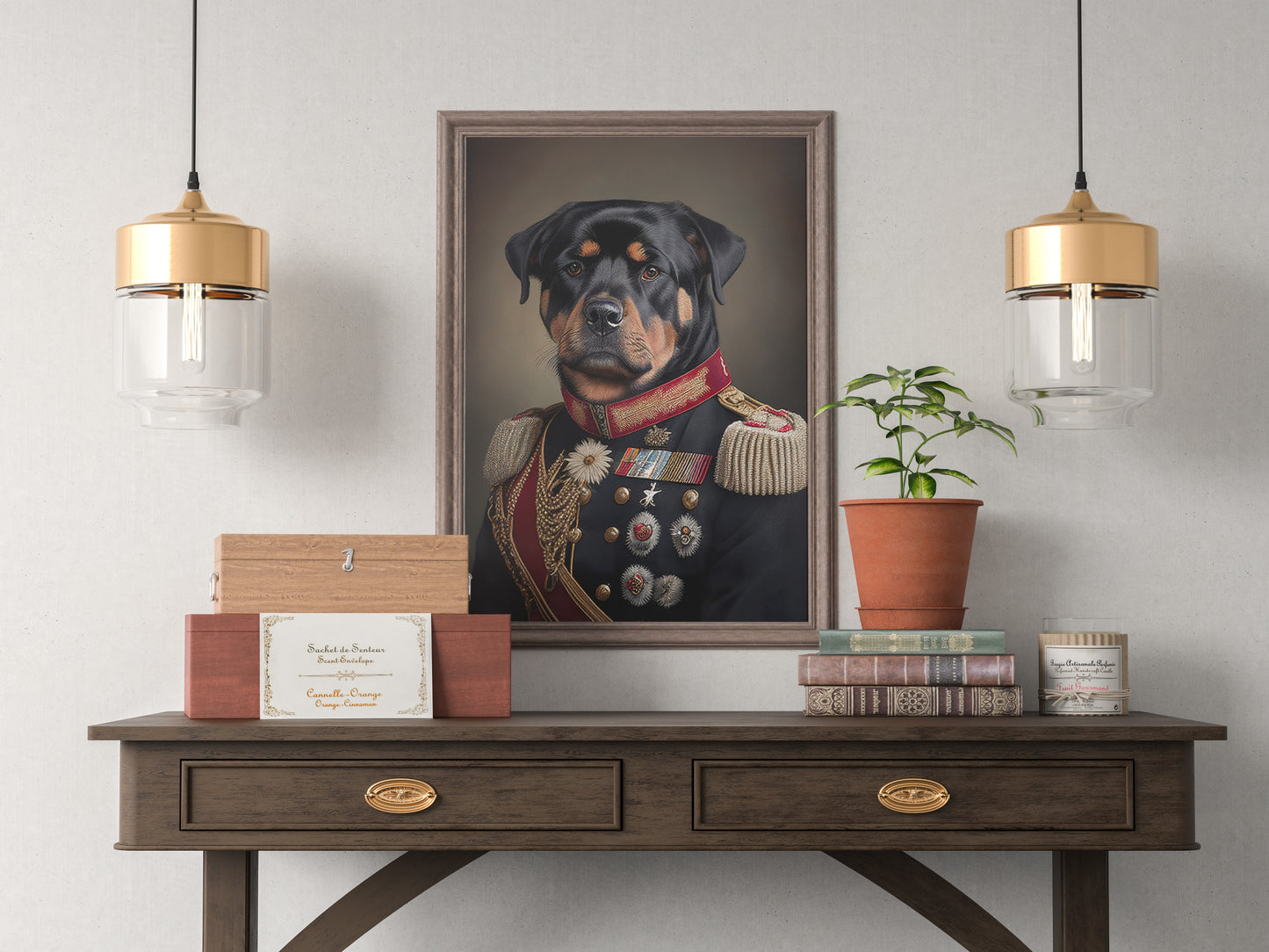 Heroic Rottweiler Poster in Military Uniform - Funny Dog Wall Art Print - Unique Animal Decor