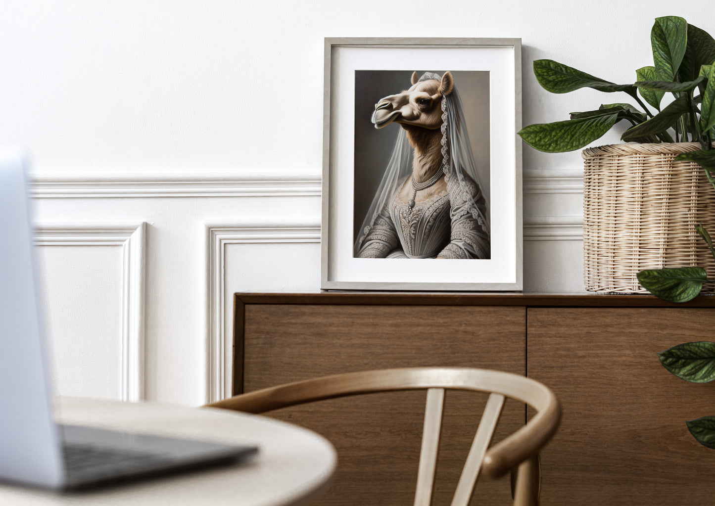 Camel Bride Poster - Funny Animal Wall Art, Unique Wedding Decor, Portrait of Camel in Dress, Perfect Gift