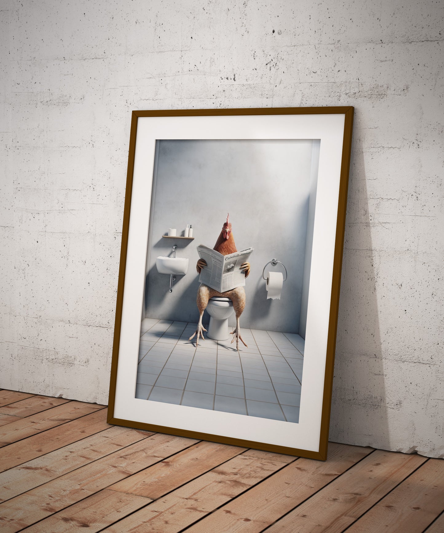 Unique Chicken Reading Newspaper Poster - Funny Bathroom Wall Art | WC Toilet Decor | Quirky Gift