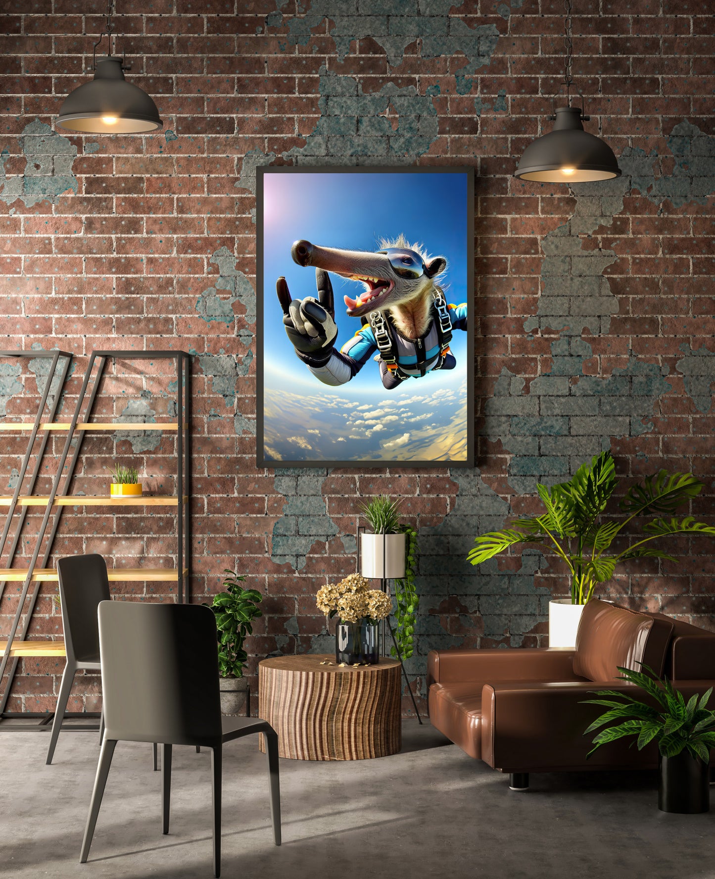 Epic Skydiving Anteater Poster - Funny Animal Print for Extreme Sport Decor & Animal Lover Gift