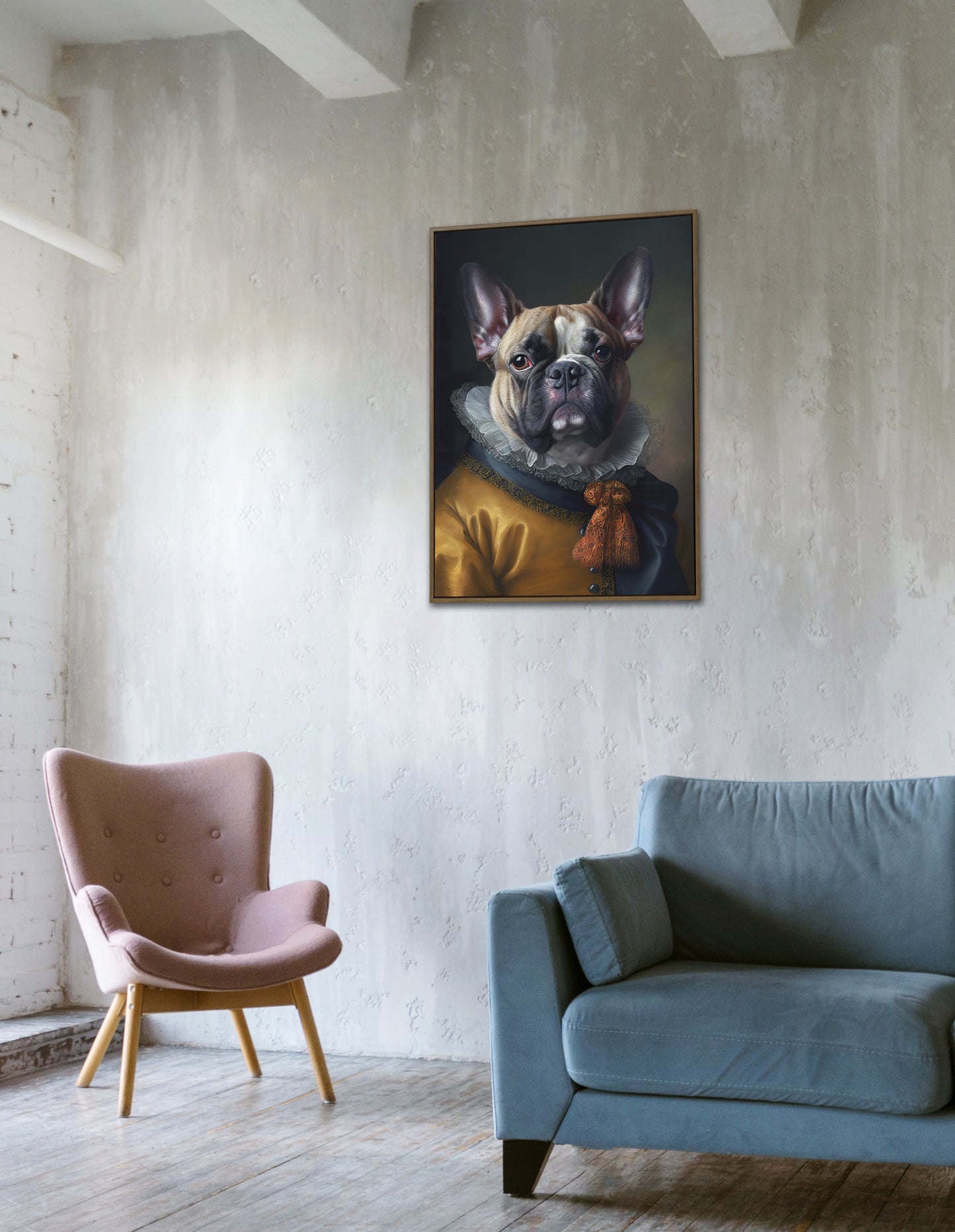 Poster Baroque Noble Bulldog Français, Décoration Murale Chien, Affiche Animaux à Encadrer