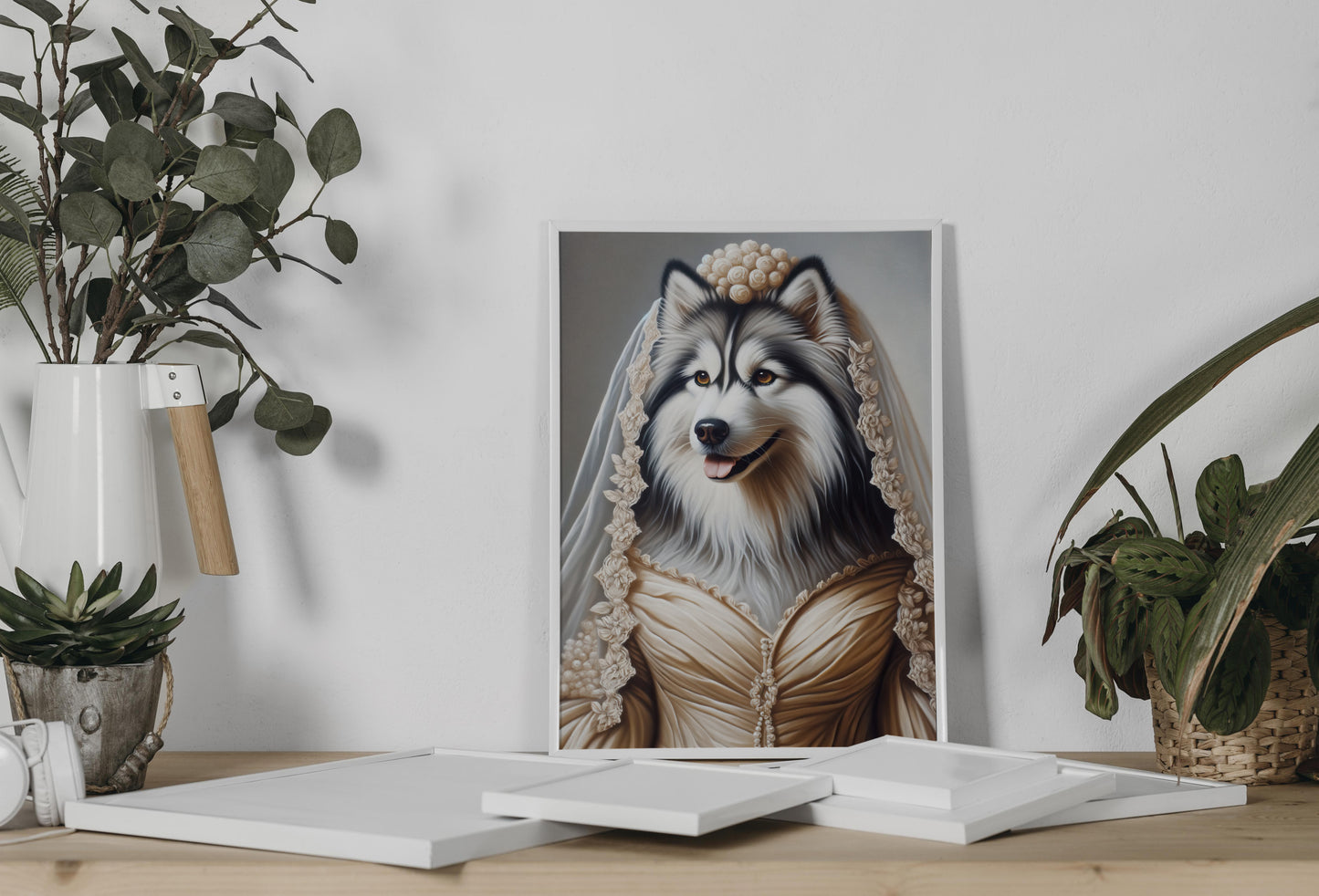 Siberian Husky in Wedding Dress Poster - Funny Animal Wall Art Decor - Unique Dog Bride Artwork Gift