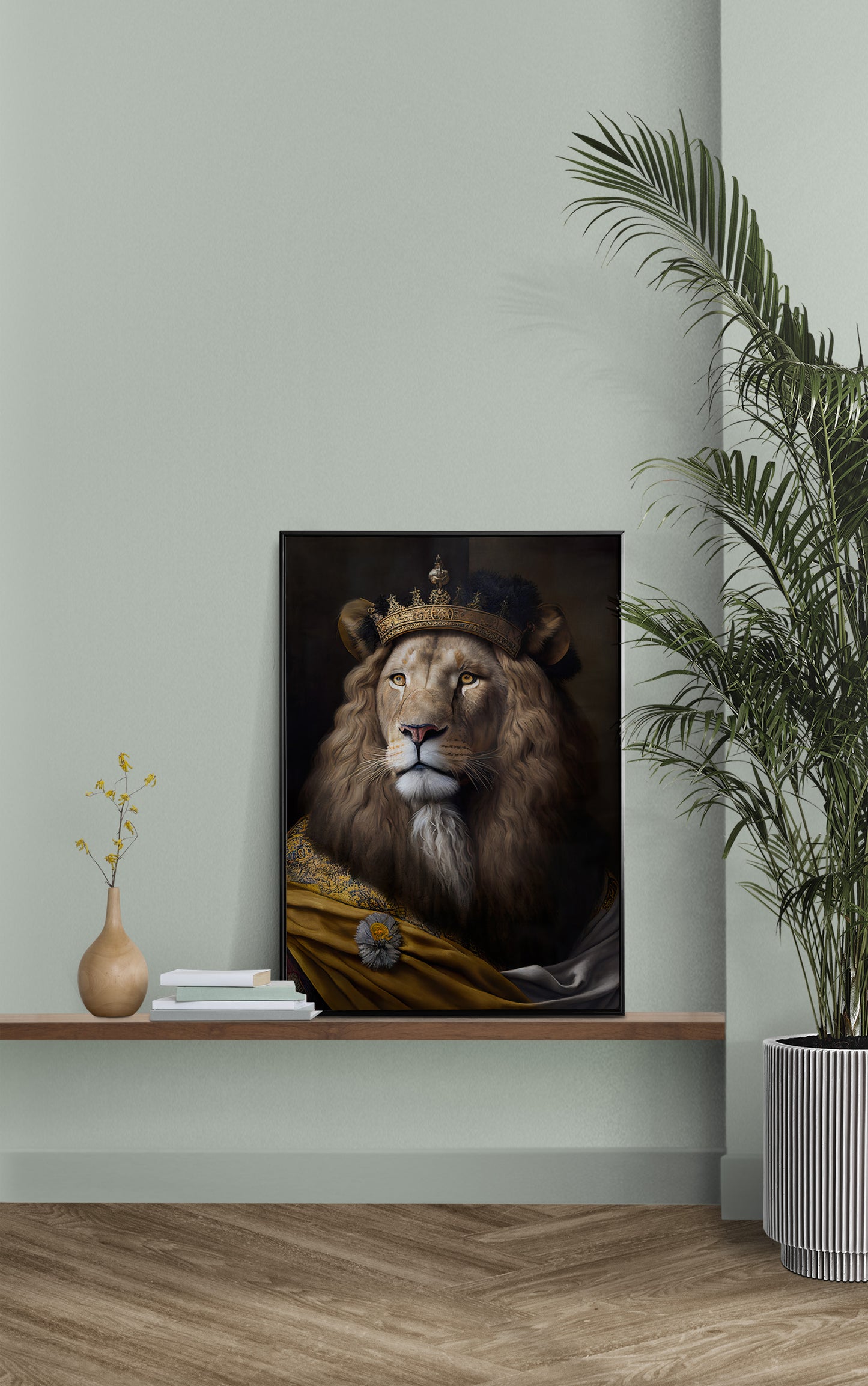 Baroque Style Noble Lion Portrait, Animal Wall Art, Feline Poster, Elegant Wall Decoration for Home & Office